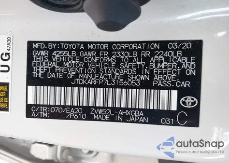 2020 Toyota Prius Prime Xle from USA, damaged, VIN JTDKARFP7L3156053